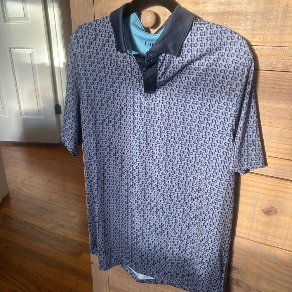 Rhone Men's Gray Patterned Polo Shirt - Men Medium